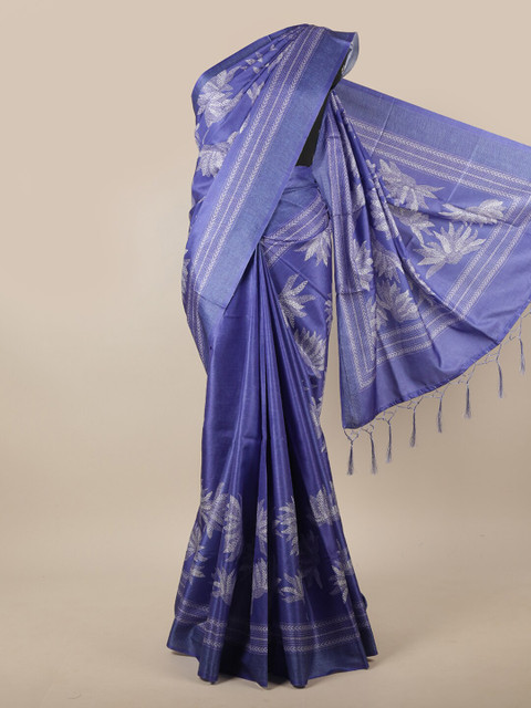 

Pothys Blue & White Floral Jute Silk Saree