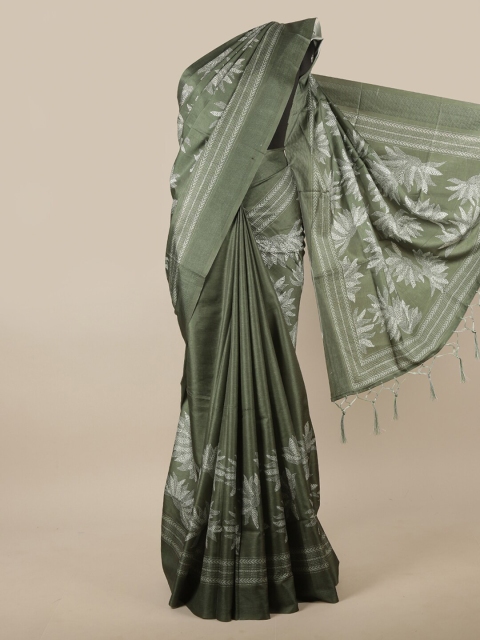 

Pothys Green & White Floral Jute Silk Saree