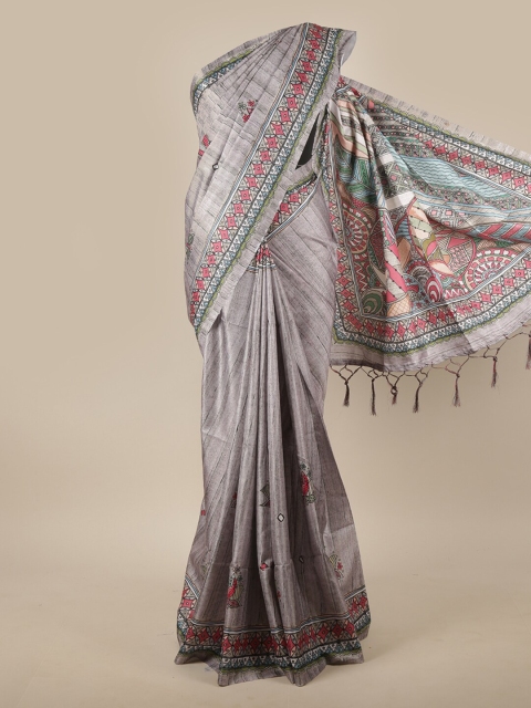 

Pothys Grey & Pink Ethnic Motifs Jute Silk Saree