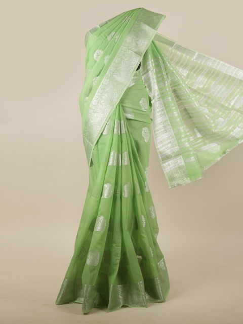 

Pothys Green & Silver-Toned Woven Design Zari Jute Silk Saree