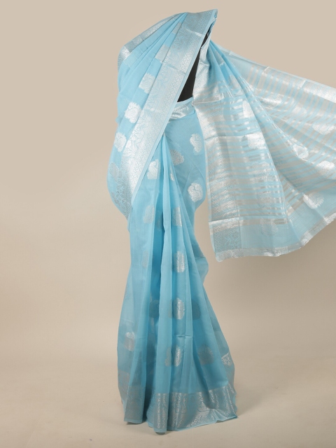 

Pothys Blue & Silver-Toned Woven Design Zari Jute Silk Saree