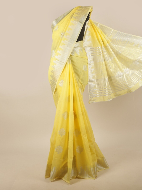 

Pothys Yellow & Silver-Toned Ethnic Motifs Zari Jute Silk Saree