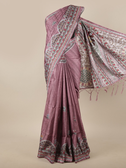 

Pothys Mauve Ethnic Motifs Printed Jute Silk Saree