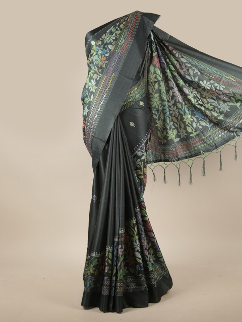 

Pothys Green & Red Floral Jute Silk Saree