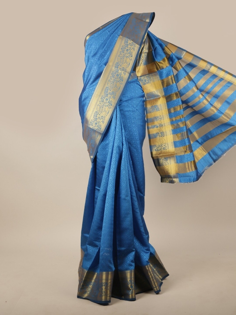 

Pothys Blue & Gold-Toned Woven Design Zari Jute Silk Saree