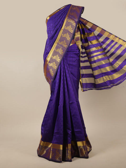 

Pothys Blue & Gold-Toned Woven Design Zari Jute Silk Saree
