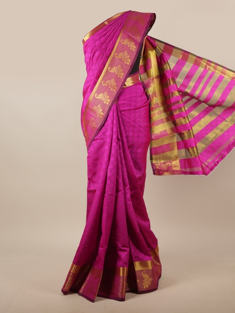 

Pothys Purple & Gold-Toned Woven Design Jute Silk Saree