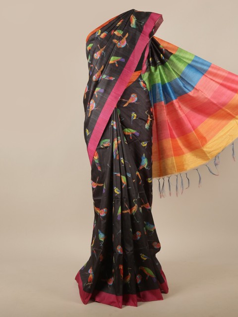 

Pothys Black Printed Jute Silk Saree
