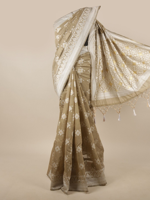 

Pothys Beige & Silver-Toned Woven Design Zari Jute Silk Saree