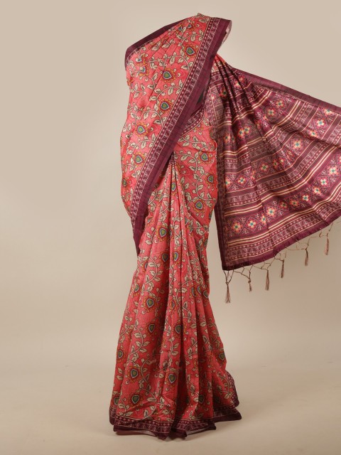 

Pothys Pink & White Floral Jute Silk Saree