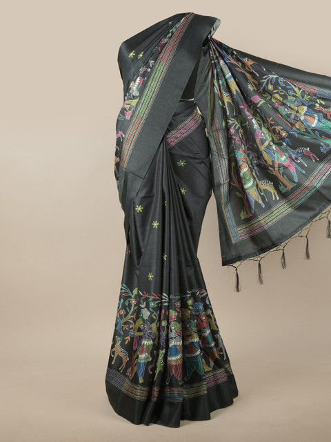 

Pothys Green & Pink Floral Jute Silk Saree