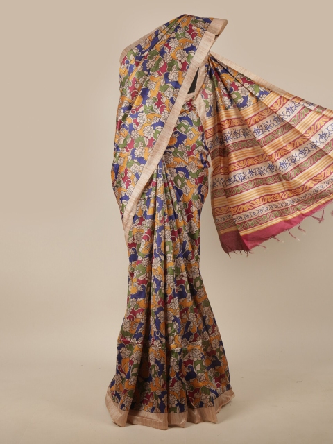 

Pothys Blue & Red Floral Printed Jute Silk Saree