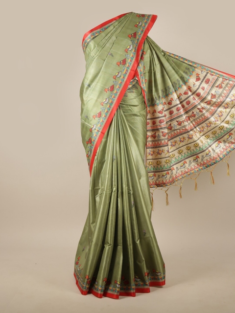 

Pothys Green & Red Ethnic Motifs Printed Jute Silk Saree