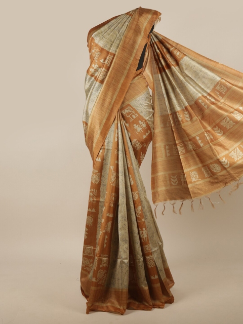 

Pothys Brown & Beige Ethnic Motifs Printed Jute Silk Saree