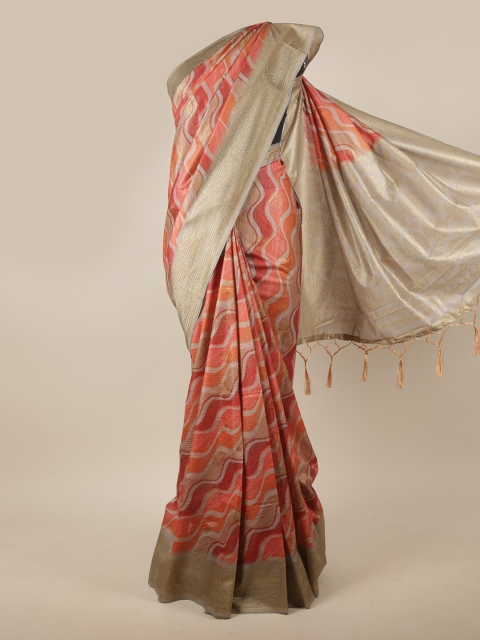 

Pothys Pink & Gold-Toned Zari Jute Silk Saree