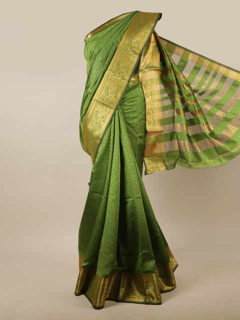 

Pothys Green & Gold-Toned Ethnic Motifs Jute Silk Saree