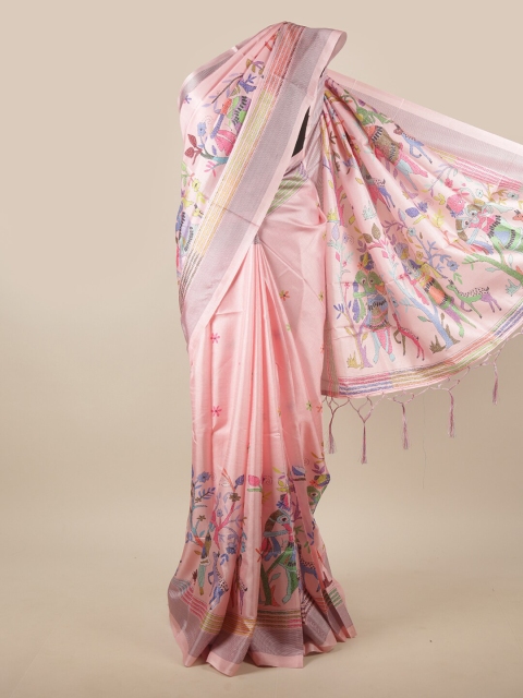 

Pothys Pink & Blue Floral Jute Silk Saree