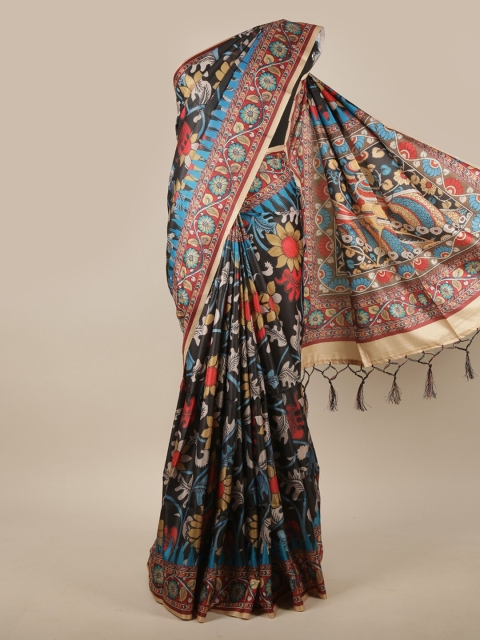 

Pothys Black & Beige Floral Printed Jute Silk Saree