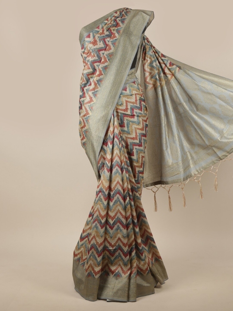 

Pothys Grey & Red Jute Silk Saree