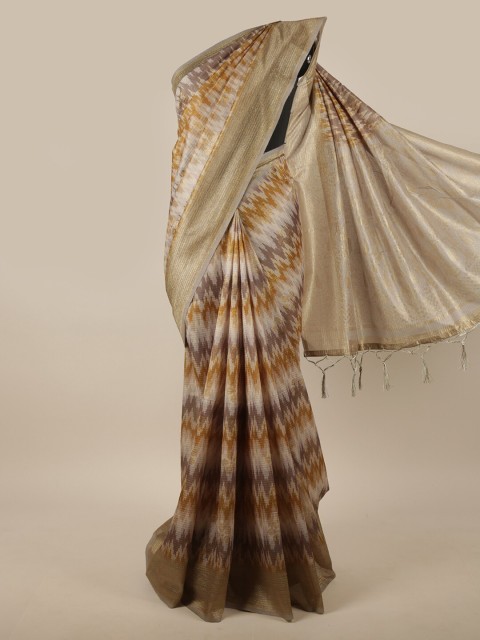 

Pothys Gold-Toned & White Zari Jute Silk Saree