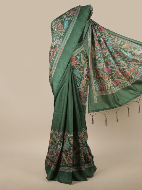 

Pothys Green & Blue Floral Jute Silk Saree