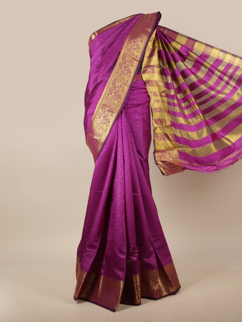 

Pothys Violet & Gold-Toned Woven Design Jute Silk Saree