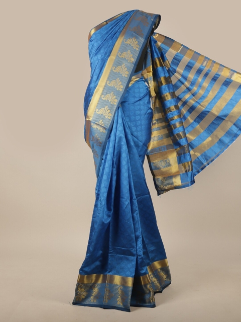 

Pothys Blue & Gold-Toned Woven Design Zari Jute Silk Saree