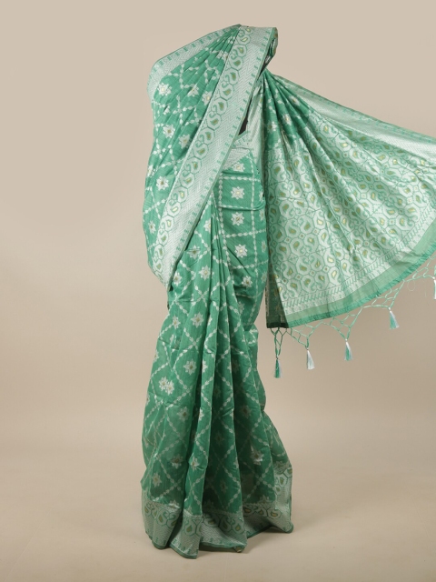 

Pothys Green & Silver-Toned Ethnic Motifs Jute Silk Saree