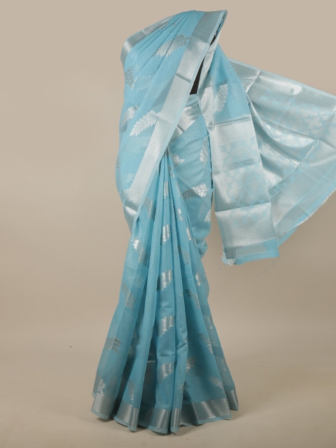 

Pothys Blue & Silver-Toned Woven Design Zari Jute Silk Saree