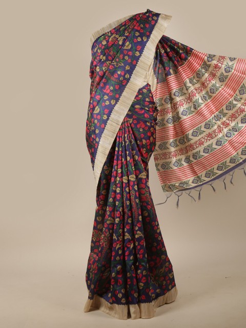 

Pothys Blue & Pink Kalamkari Jute Silk Saree