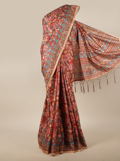 

Pothys Brown & Blue Floral Jute Silk Saree