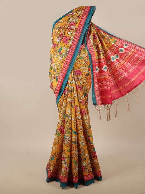 

Pothys Yellow & Pink Floral Jute Silk Saree