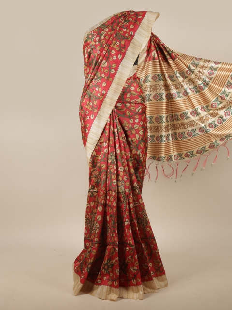 

Pothys Red & Green Kalamkari Jute Silk Saree