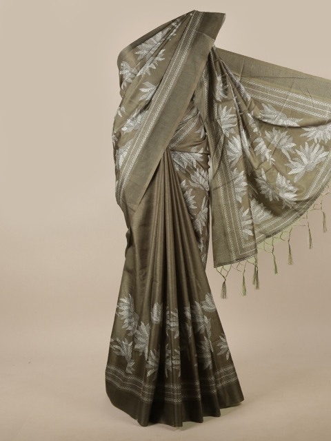 

Pothys Green & White Floral Jute Silk Saree