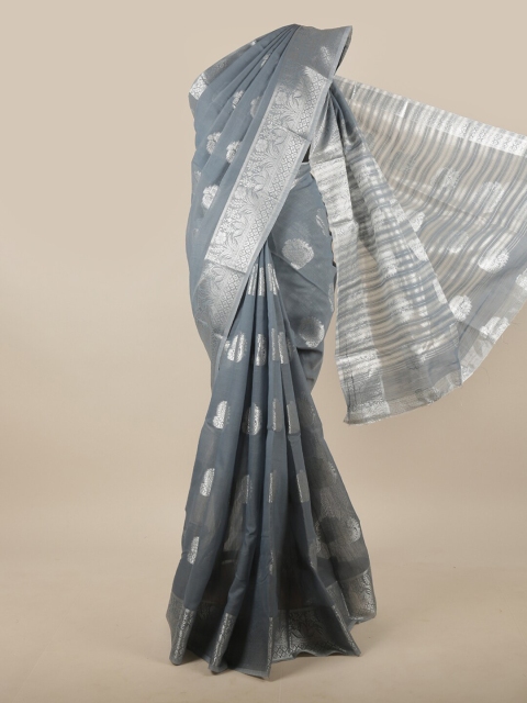 

Pothys Grey & Silver-Toned Floral Zari Jute Silk Saree