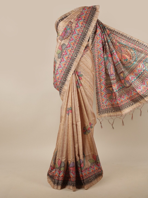 

Pothys Cream-Coloured & Black Ethnic Motifs Jute Silk Saree