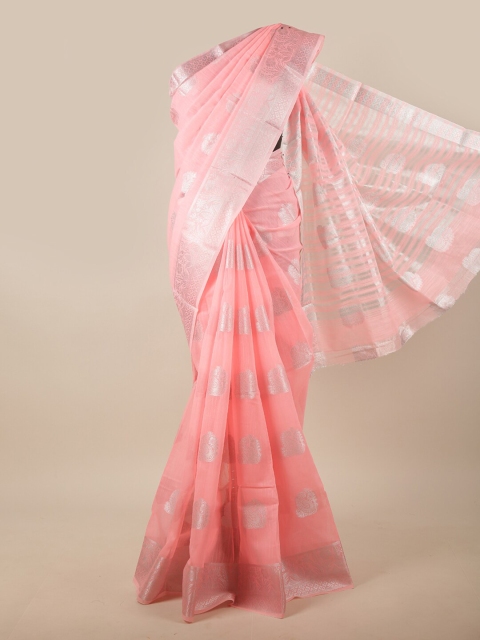 

Pothys Pink & Silver-Toned Ethnic Motifs Zari Jute Silk Saree