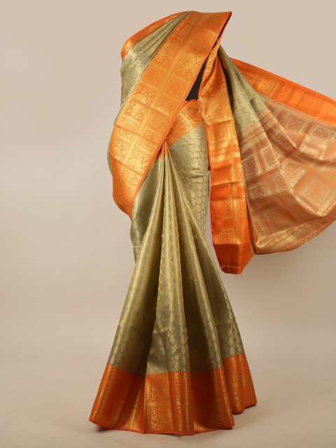 

Pothys Gold-Toned & Orange Ethnic Motifs Zari Jute Silk Saree