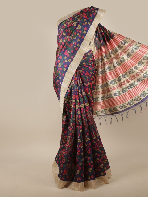

Pothys Blue & Red Floral Jute Silk Saree