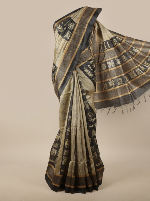 

Pothys Green & Black Ethnic Motifs Jute Silk Saree