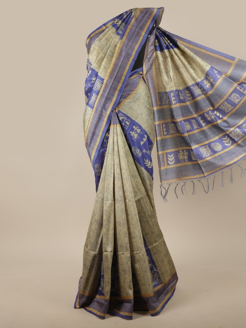 

Pothys Beige & Blue Ethnic Motifs Jute Silk Saree