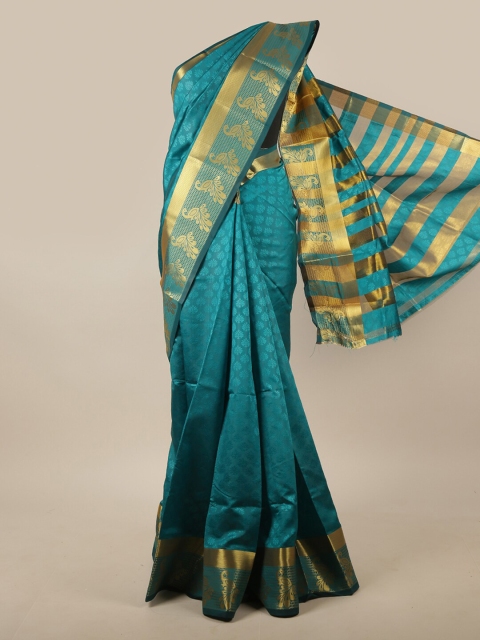 

Pothys Green & Gold-Toned Ethnic Motifs Zari Jute Silk Saree