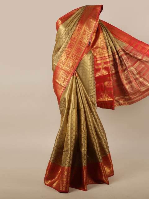 

Pothys Gold-Toned & Red Woven Design Jute Silk Saree