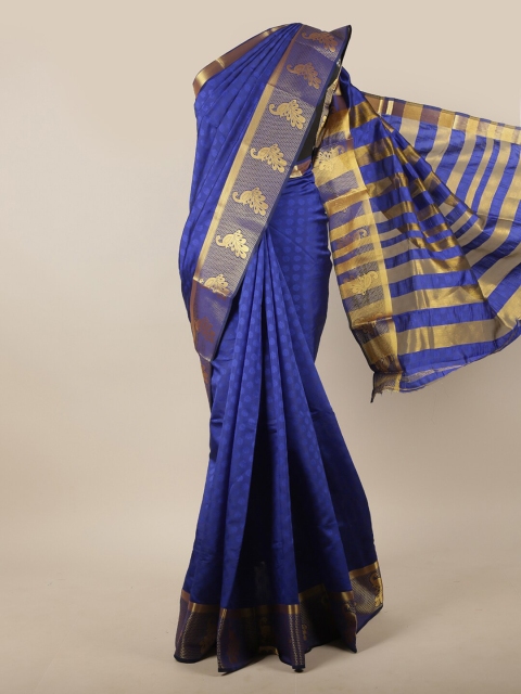 

Pothys Blue & Gold-Toned Woven Design Zari Jute Silk Saree