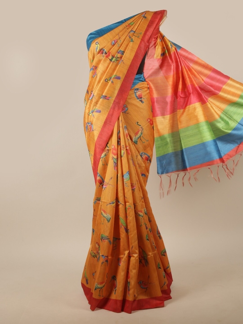 

Pothys Yellow & Red Printed Jute Silk Saree