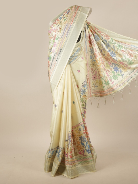 

Pothys Yellow & Blue Floral Printed Jute Silk Saree