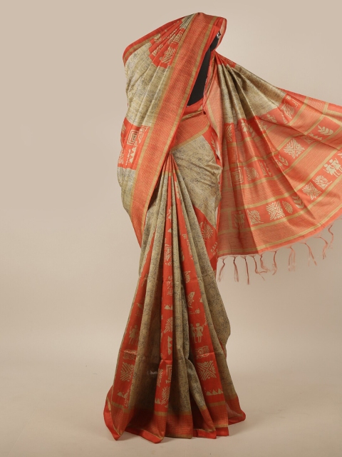 

Pothys Orange & Beige Ethnic Motifs Jute Silk Saree