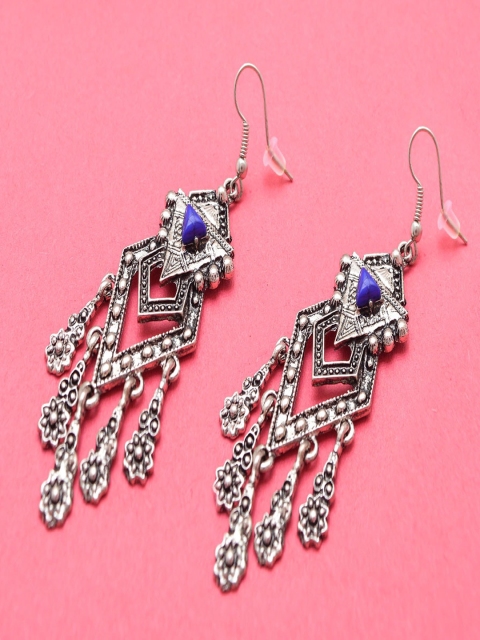

Jewelz Silver-Toned & Blue Contemporary Ear Drop Earrings