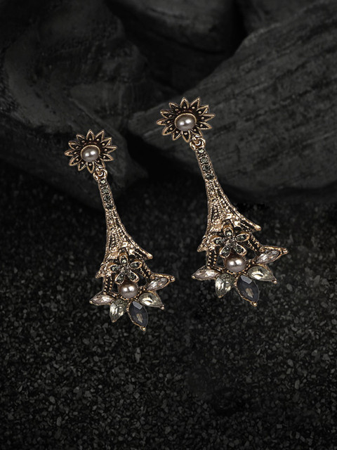 

Jewelz Gold-Toned Oxidised Silver Contemporary Ear Cuff Earrings