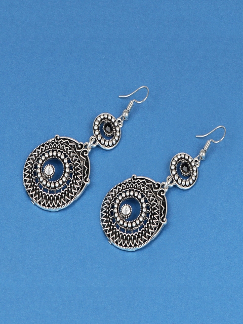 

Jewelz Silver-Plated & White Circular Drop Earrings